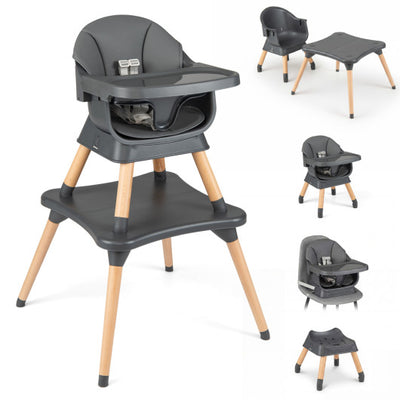9-in-1 Convertible High Chair with Solid Wood Legs for Babies and Toddlers-Gray