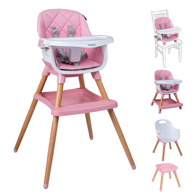 9-in-1 Convertible High Chair for Babies and Toddlers with Seat Cushion-Pink