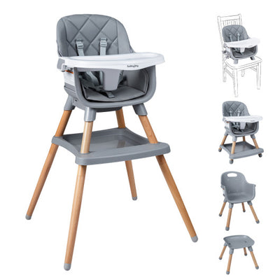 9-in-1 Convertible High Chair for Babies and Toddlers with Seat Cushion-Gray