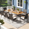9 Pieces Outdoor Patio Dining Set with Acacia Wood Square Table and Umbrella Hole