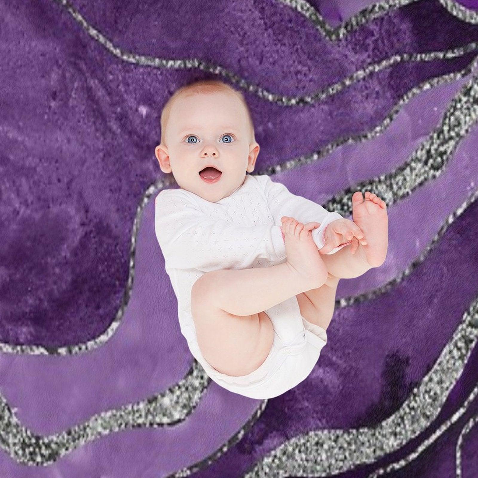 Purple Marble Agate Silver Glam #1 (Photo of Glitter Only - Not Reflective) Throw Blanket