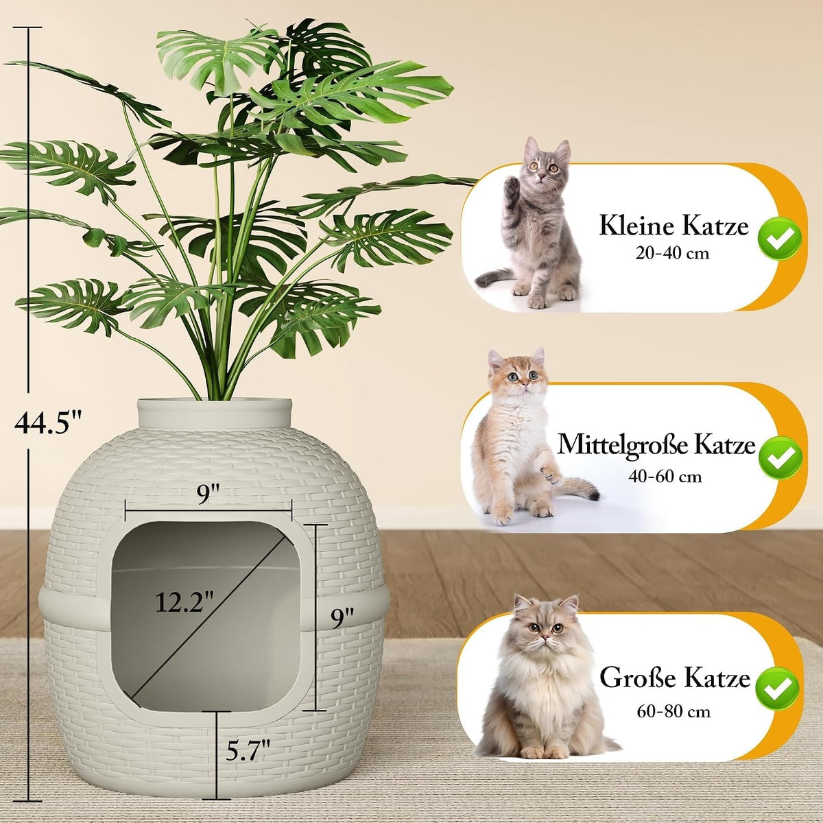 Cat Litter Box Enclosure with Faux Plant