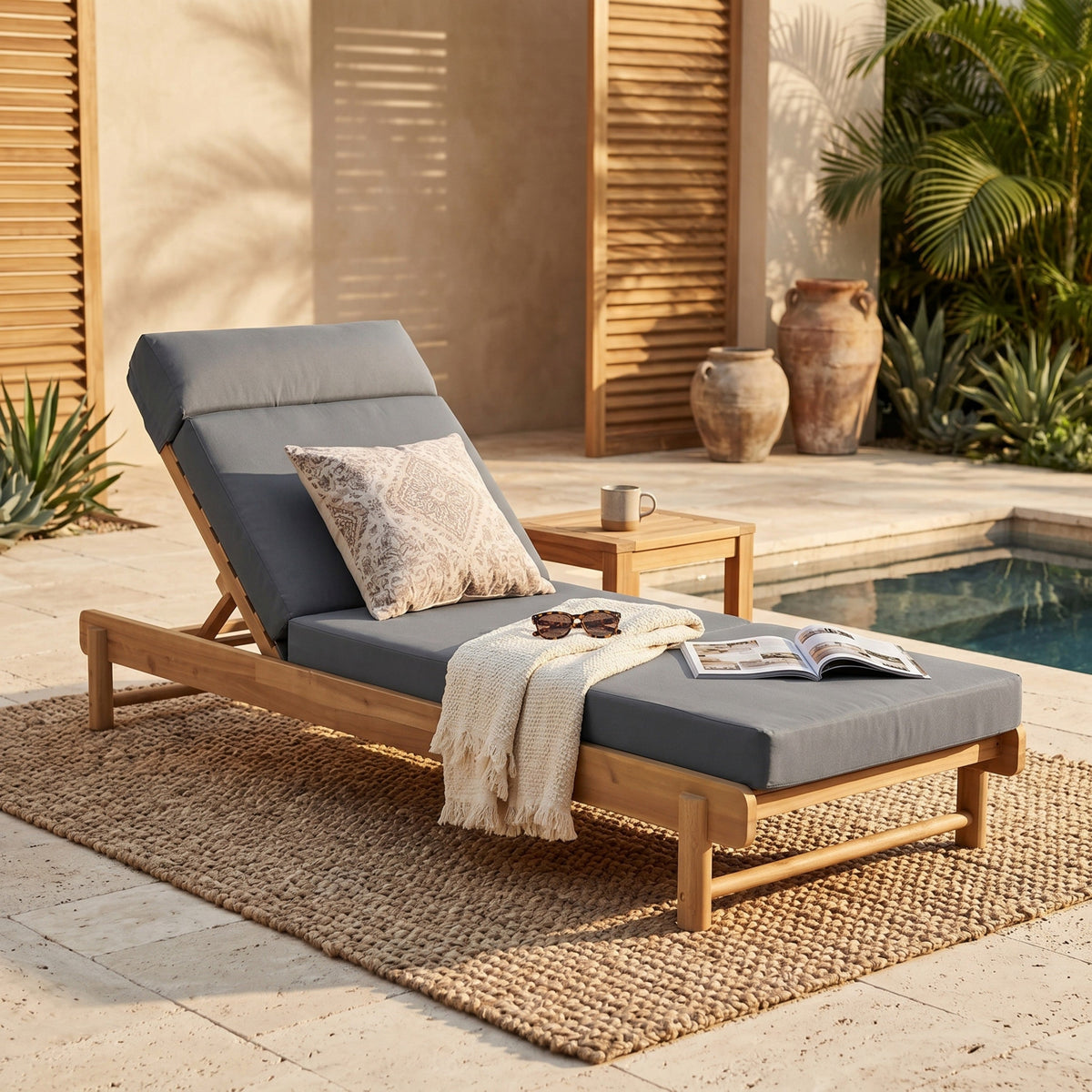 Light Teak Acacia Wood Chaise Lounge Set