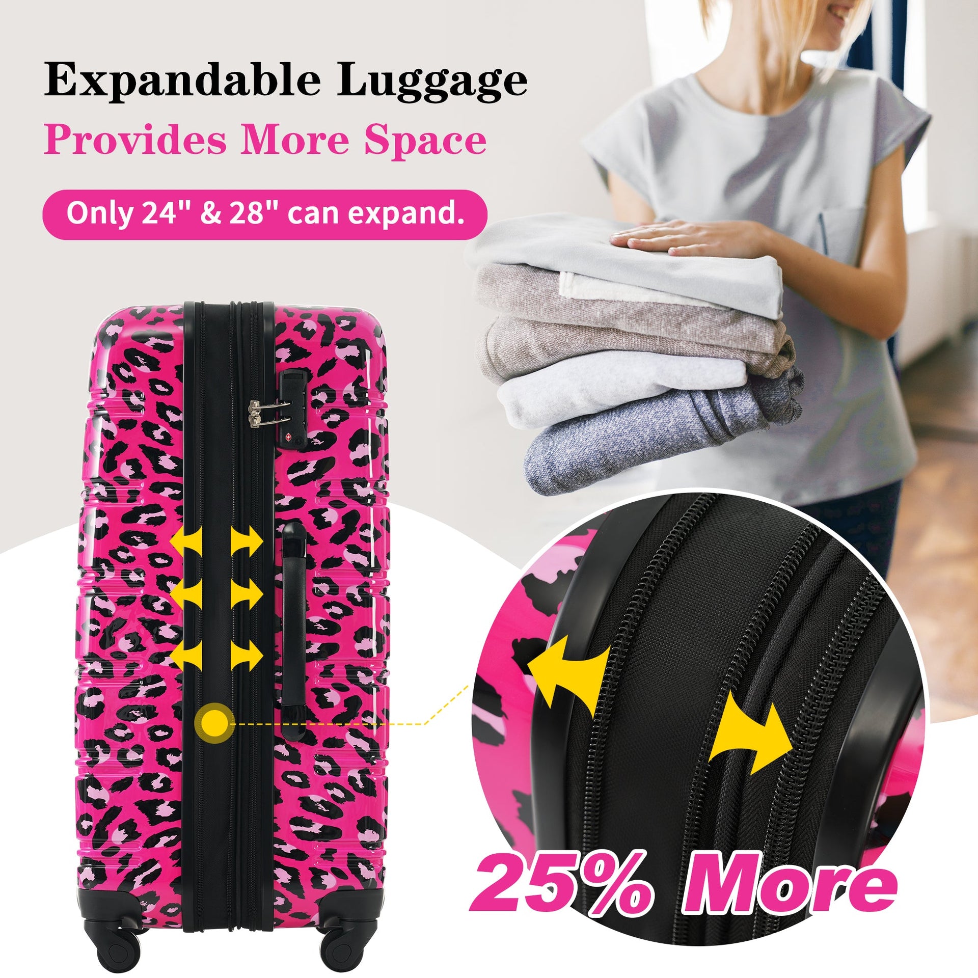 Hardshell Luggage Sets 3 pcs Spinner Suitcase with TSA Lock Lightweight-20'+24'+28' Luggages