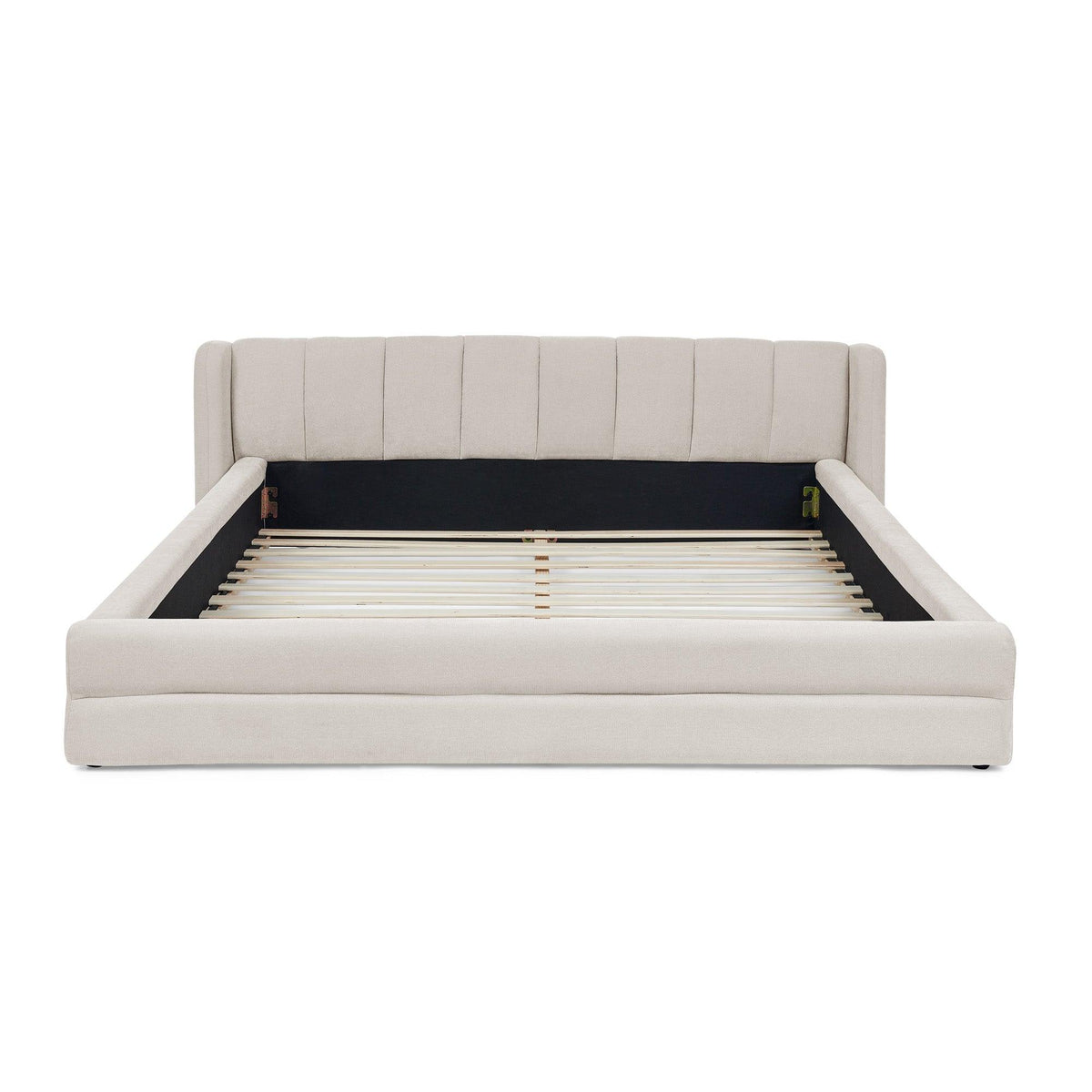 Queen Size Upholstered Bed Frame with Headboard - Beige