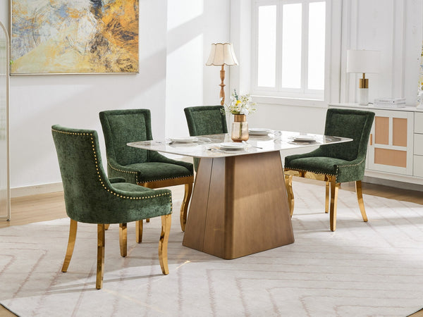 Chenille Dining Chairs Modern Style with Curved Gold-Plated Legs & Rivet Trim