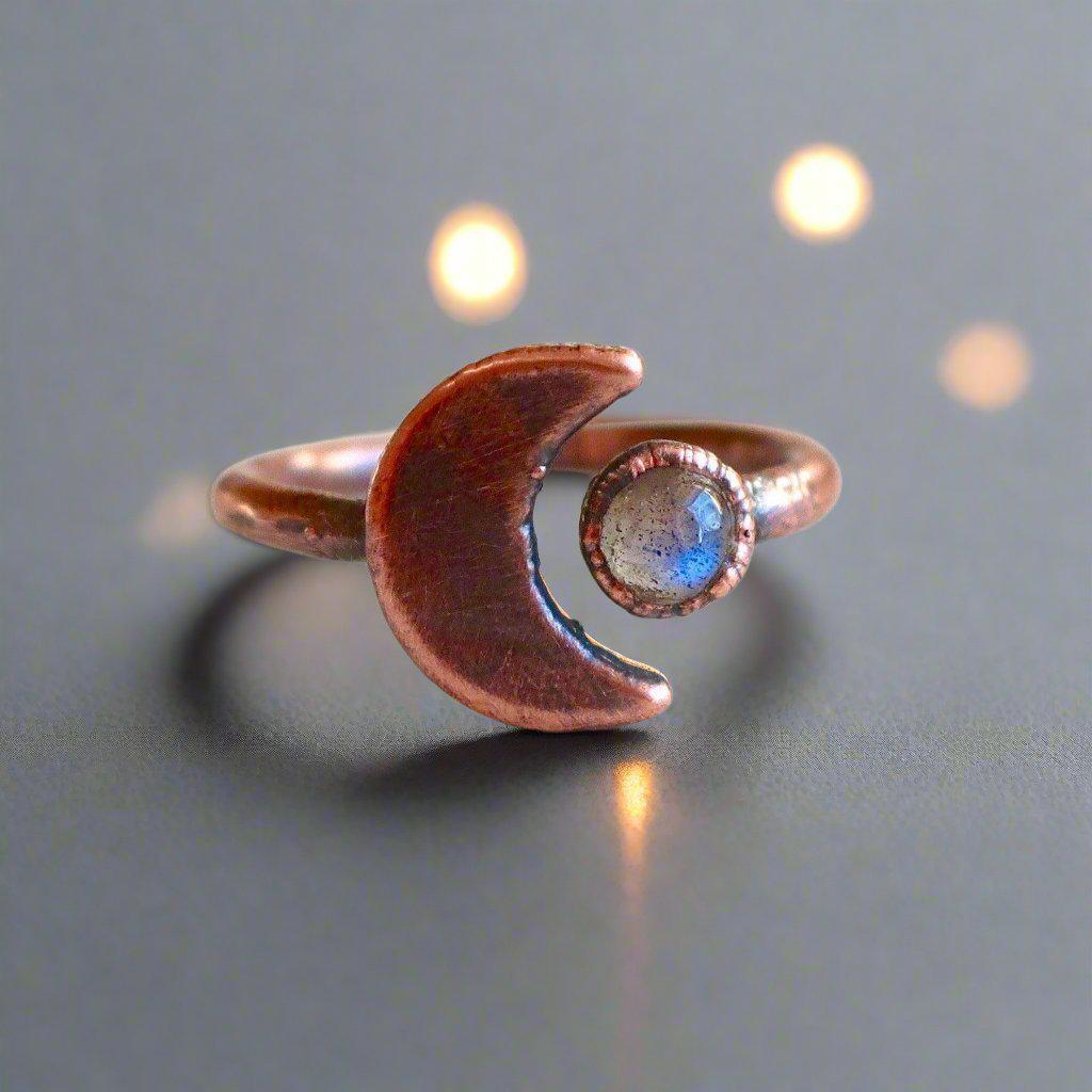 Copper Labradorite Moon Ring - Moonlit Intuition| By Blackbird & Sage