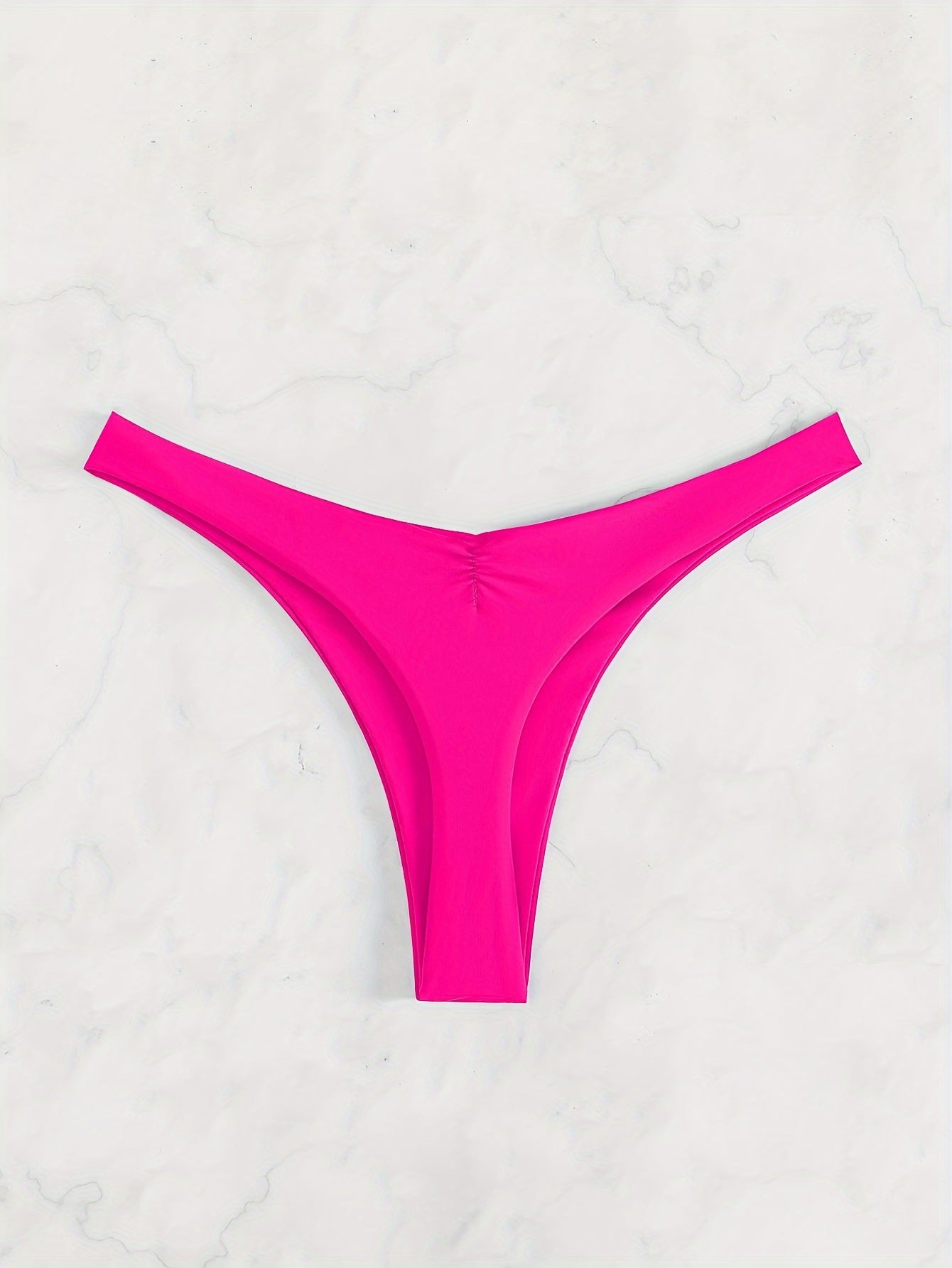 New Bikini Solid Color Cheeky Ruched Thong Bikini Bottoms for Women – High Stretch Polyamide Swim Briefs with Flattering Fit – Casual Swimwear Essential for Beach Pool and Summer Vacation