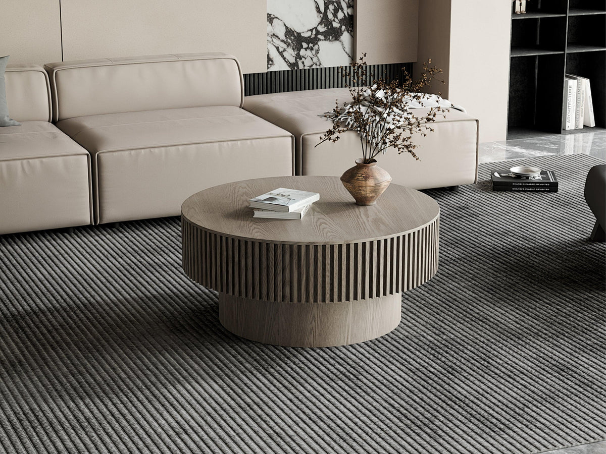 Modern Gray Round Mushroom Coffee Table with Hidden Storage