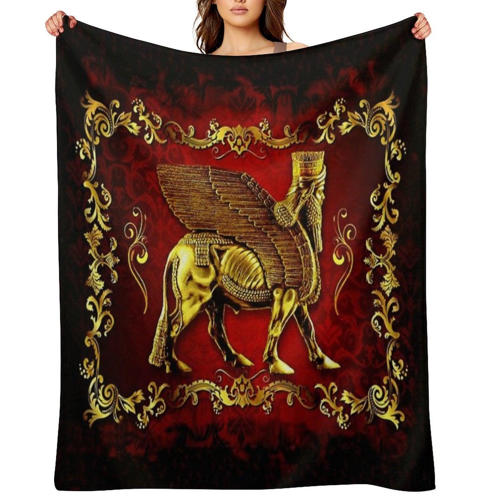 Assyrian LAMASSU ( WInged Bull) Throw Blanket