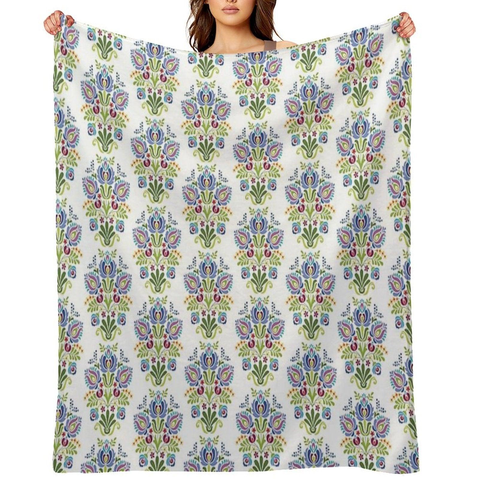 Hungarian Folk Design Violet Throw Blanket