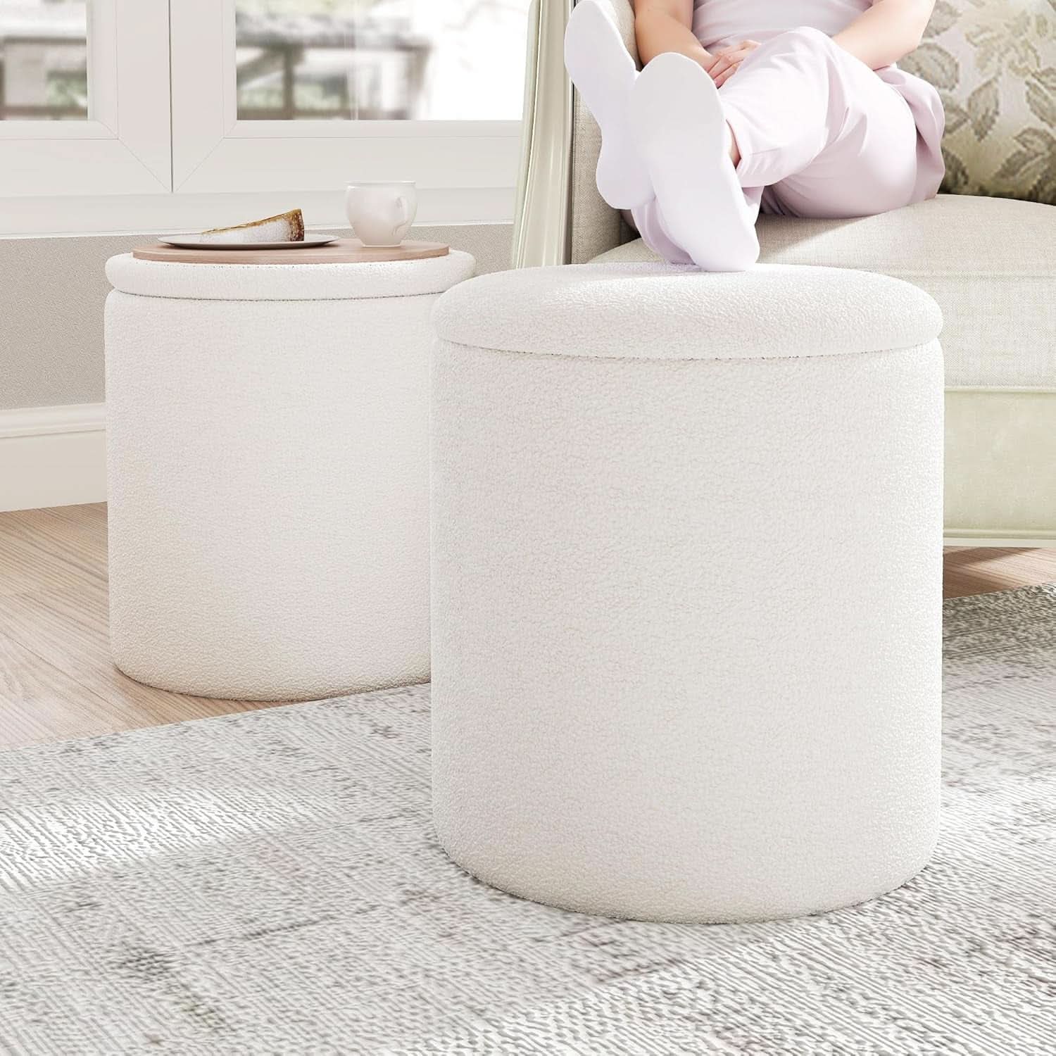 White Storage Ottoman Pouf With Hidden Compartment