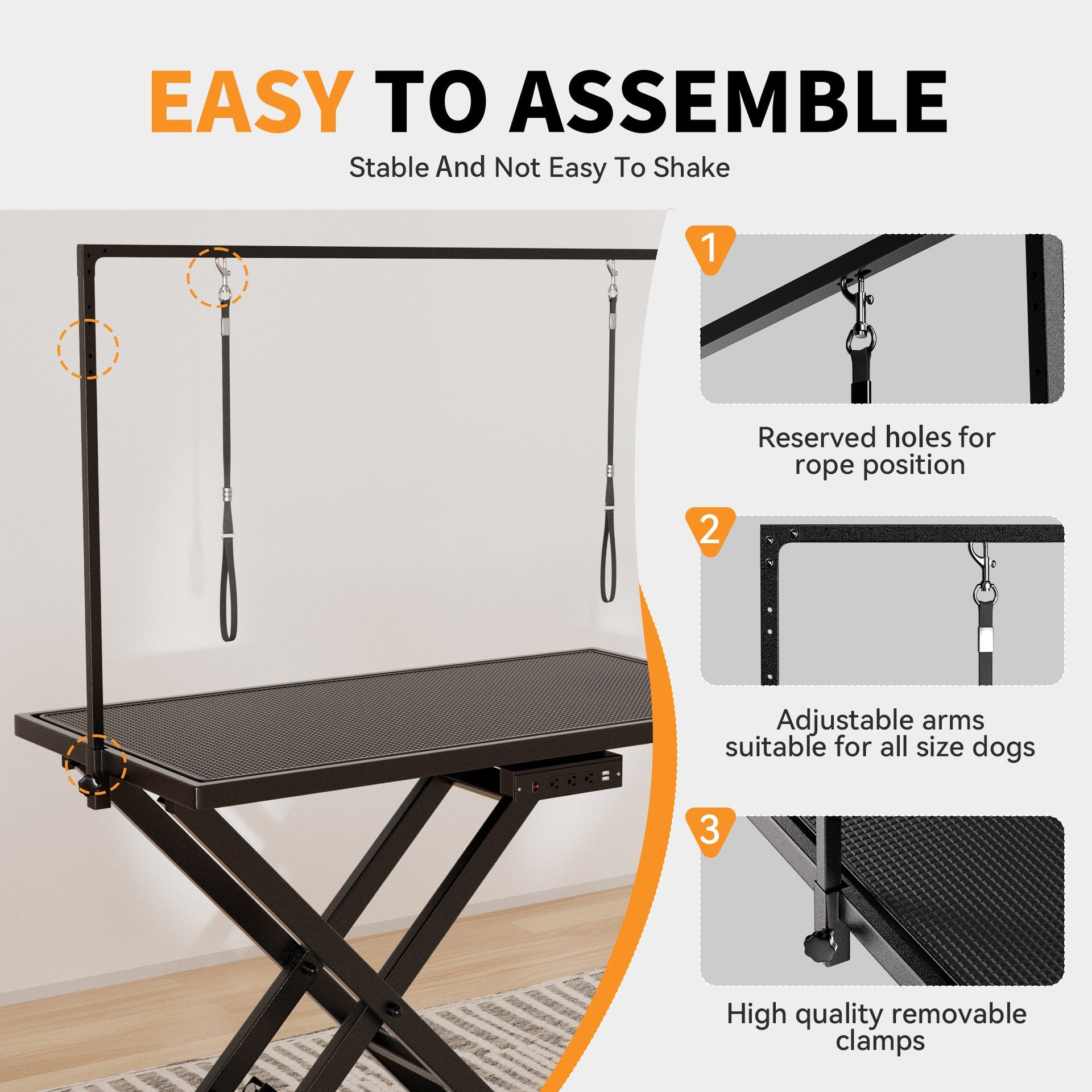 Professional Electric Dog Grooming Table - Heavy Duty, Height Adjustable Pet Grooming Table w/Leveling Wheels, Dog Grooming Arm, Anti Slip Tabletop & Tool Organizer/Dog Grooming Station (50', BLACK)