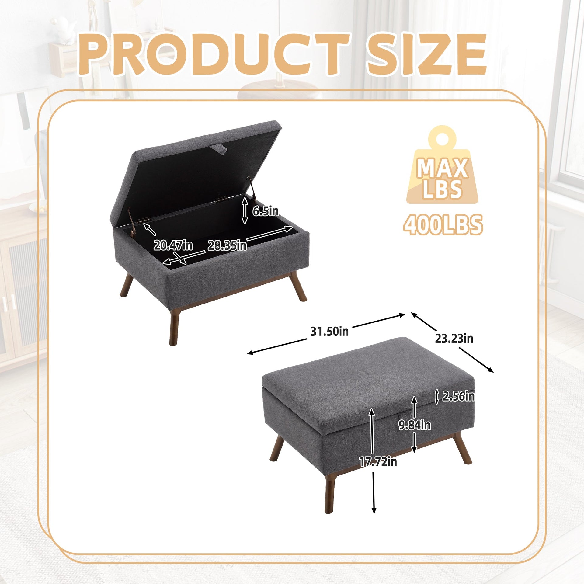 Mid-century modern square coffee table storage bench, assembled, suitable for living room, entryway and family room, used as a coffee table, stirrups, shoe bench