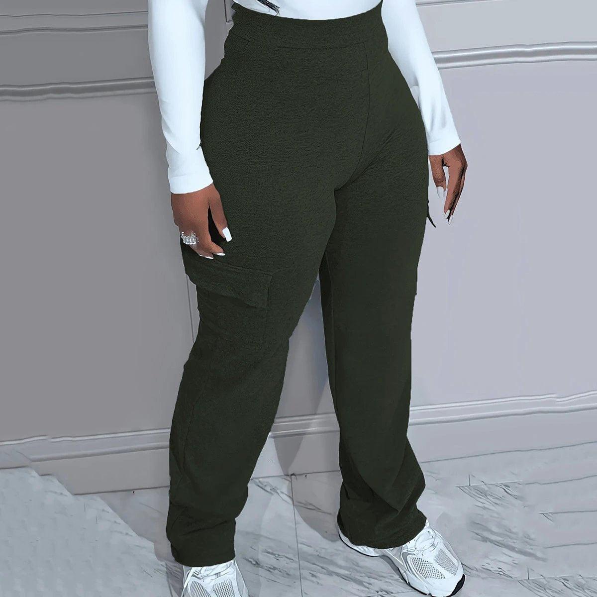 Plus Size Solid Color Simple cargo  Knitted Women's Trousers