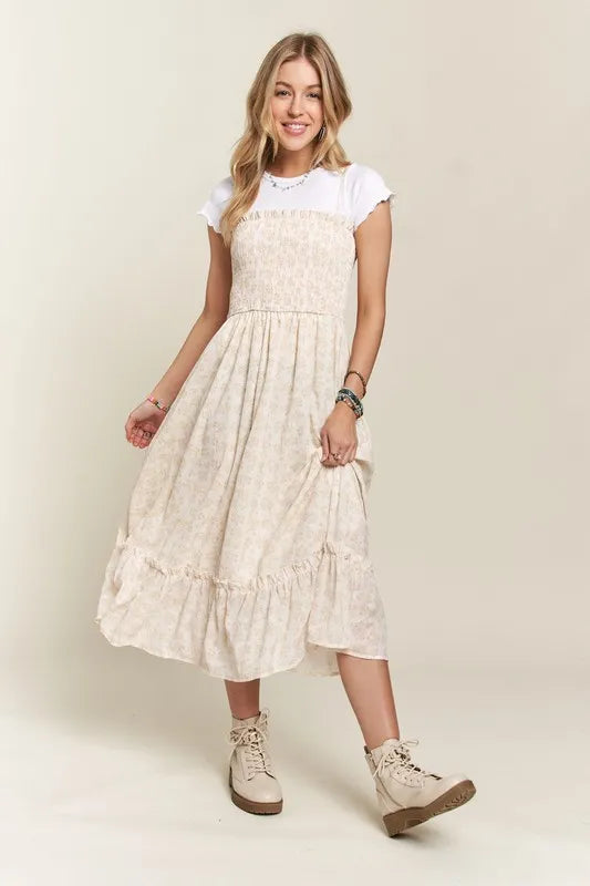 New Summer Smocked Floral Ruffled Hem Cami Dress – Feminine, Charming, Playful, Perfect for Warm Weather and Casual Outings
