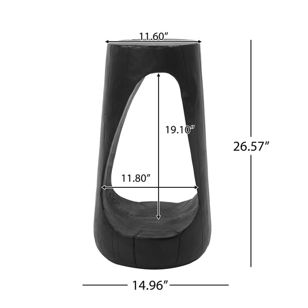 Hollow Design End Table with Wood Like Texture, and Black Color