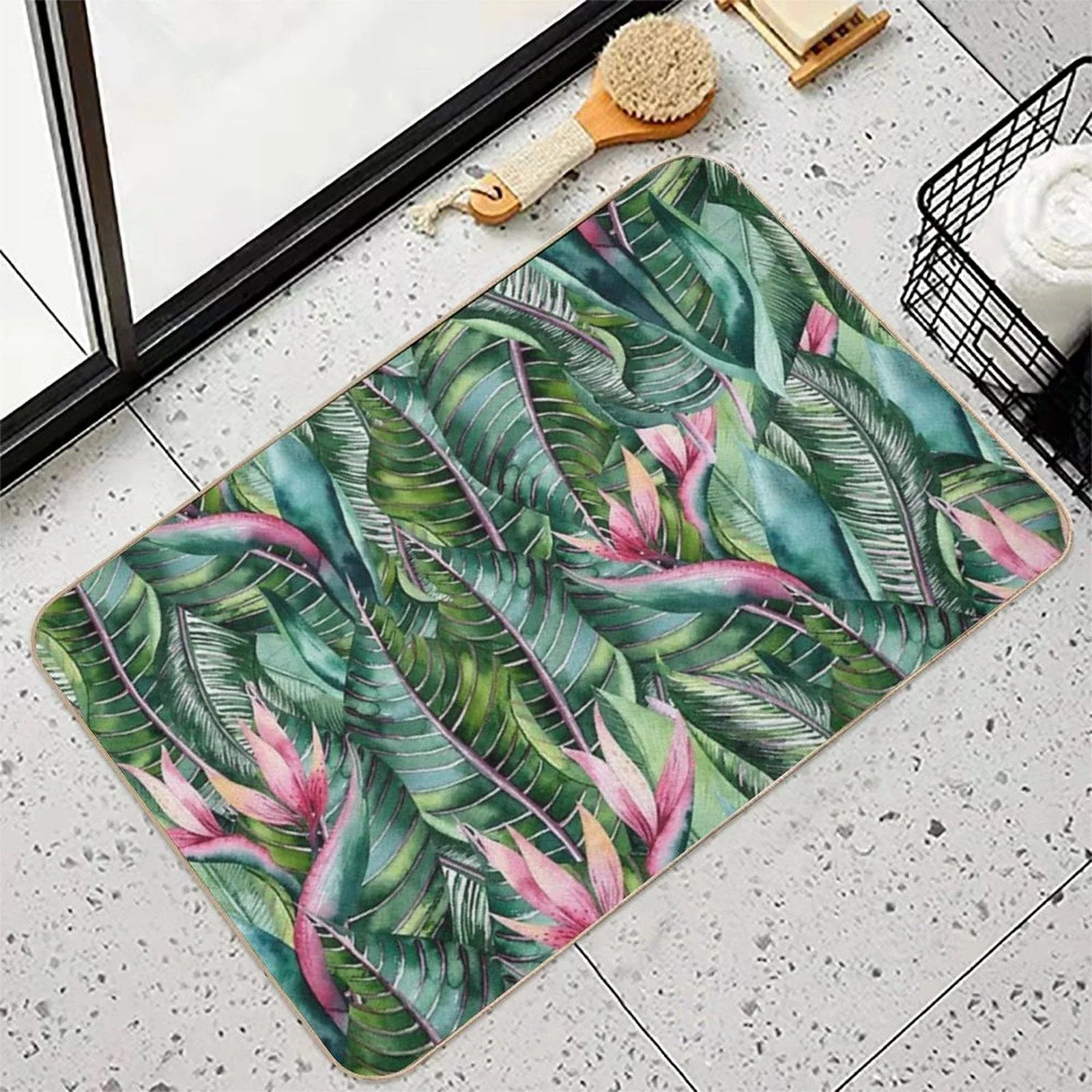 Tropical Banana Leaf Print Bath Mat