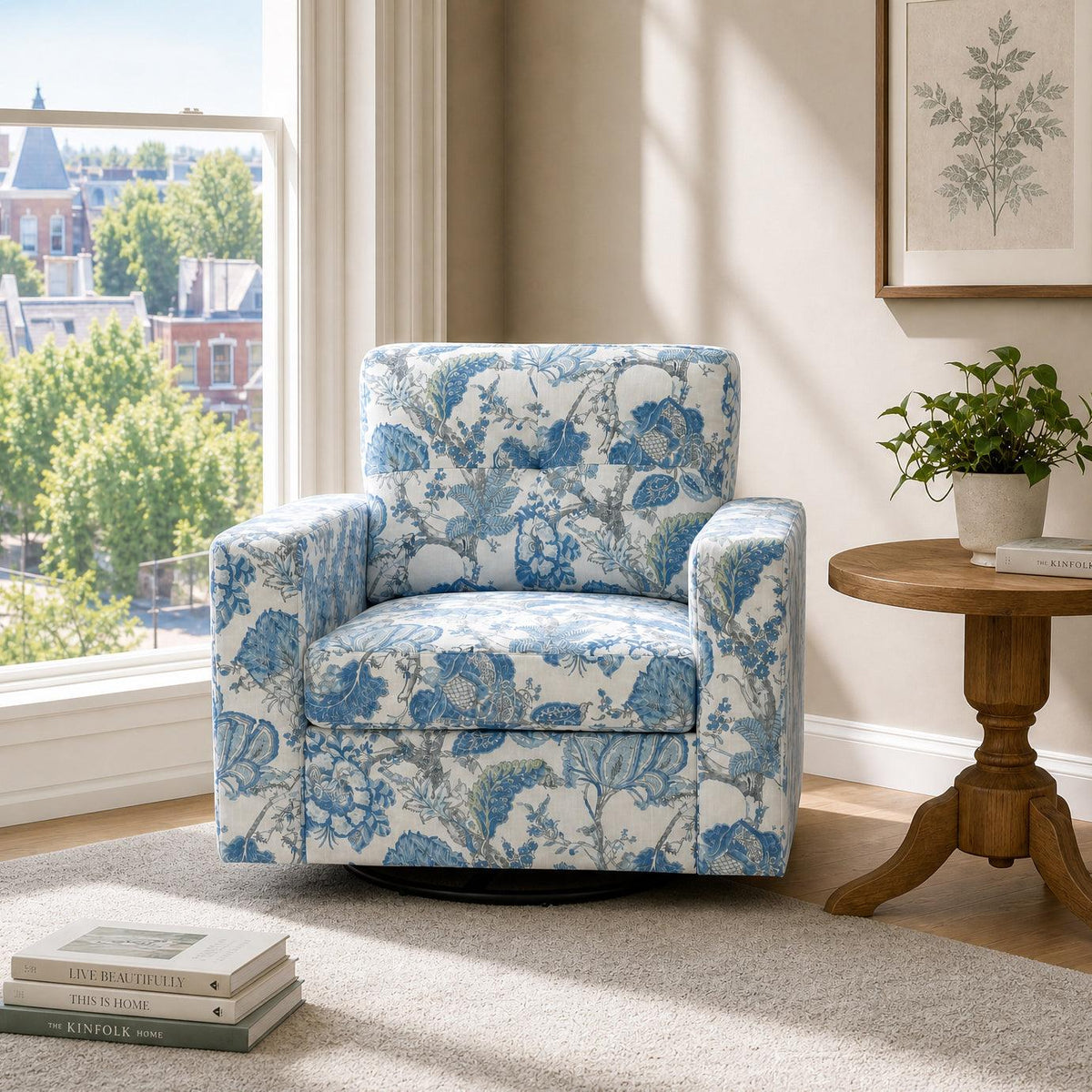 Floral Upholstery Degree Rotation Single Sofa Chair