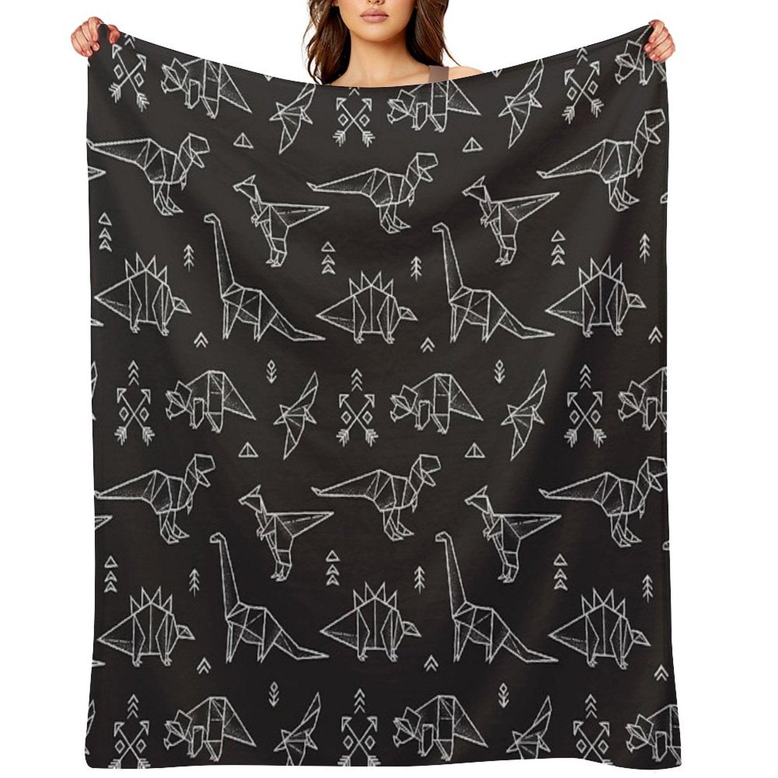 Black And White Origami Dinosaurs Throw Blanket