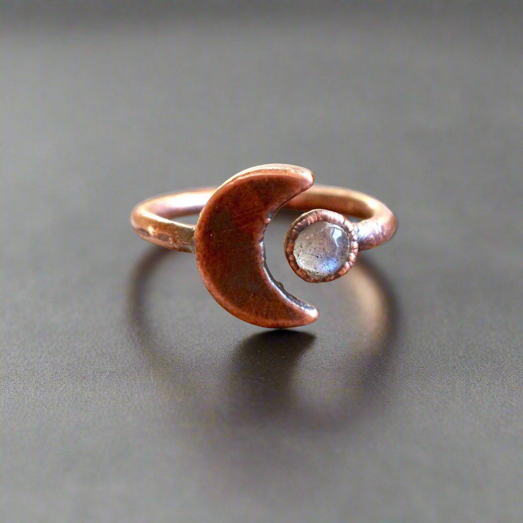 Copper Labradorite Moon Ring - Moonlit Intuition| By Blackbird & Sage