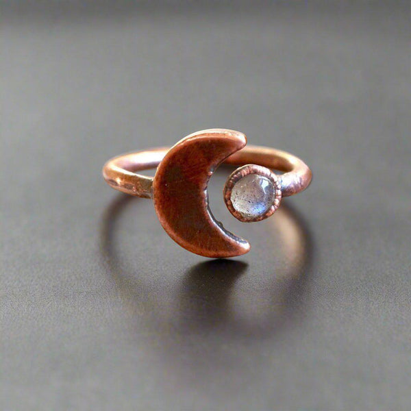 Copper Labradorite Moon Ring - Moonlit Intuition| By Blackbird & Sage