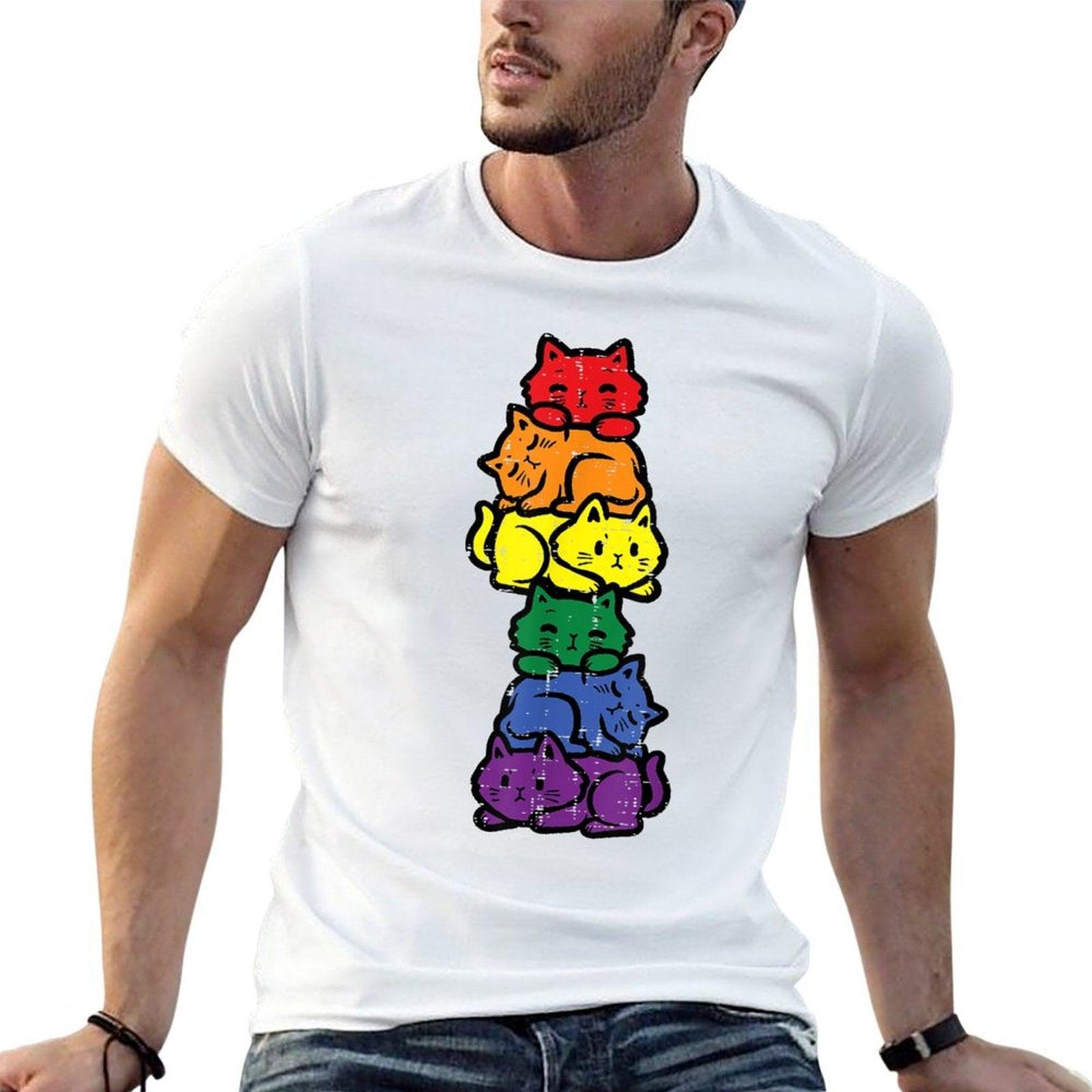 Gay Pride Cat Stack Rainbow Lgbt Anime Men Women Kids  Stretchy T-Shirt