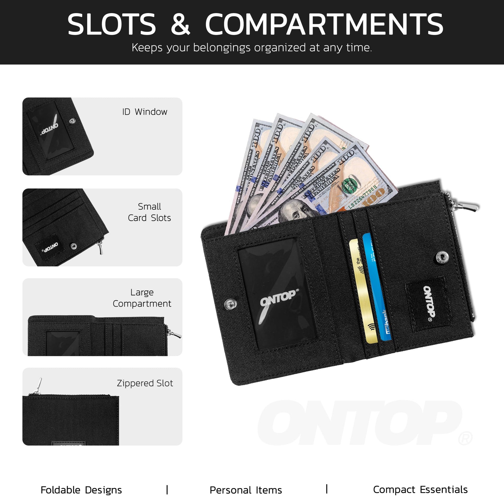 Bifold Zipper Wallet Card Holder