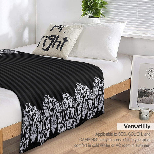 Black And White Damask Pattern Throw Blanket