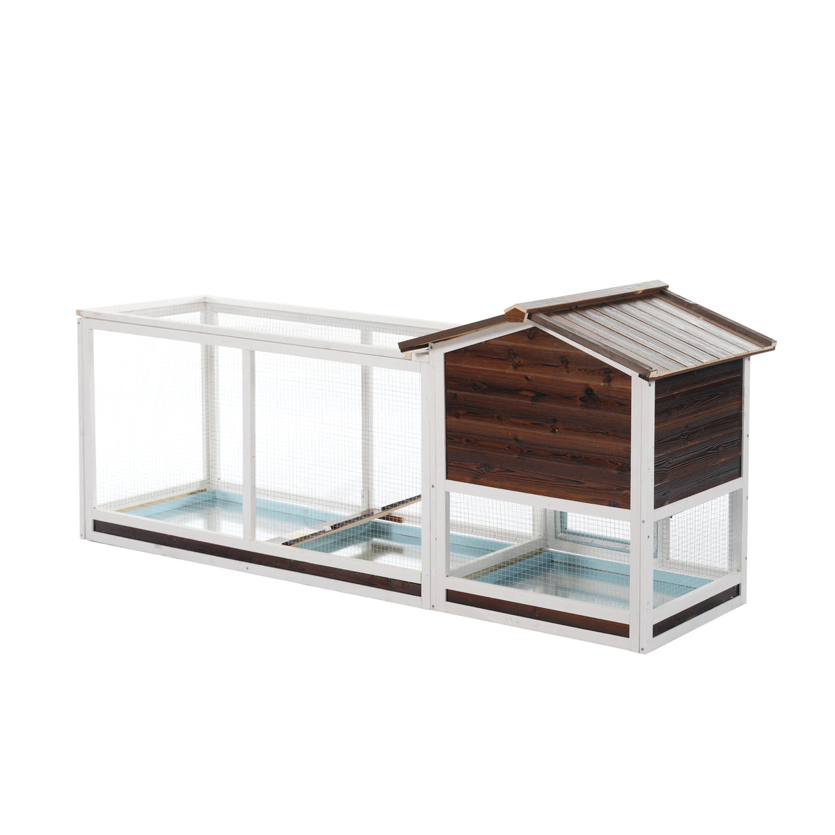 Outdoor Multi-Level Fir Wood Small Animal Rabbit Hutch with Removable Cleaning Trays