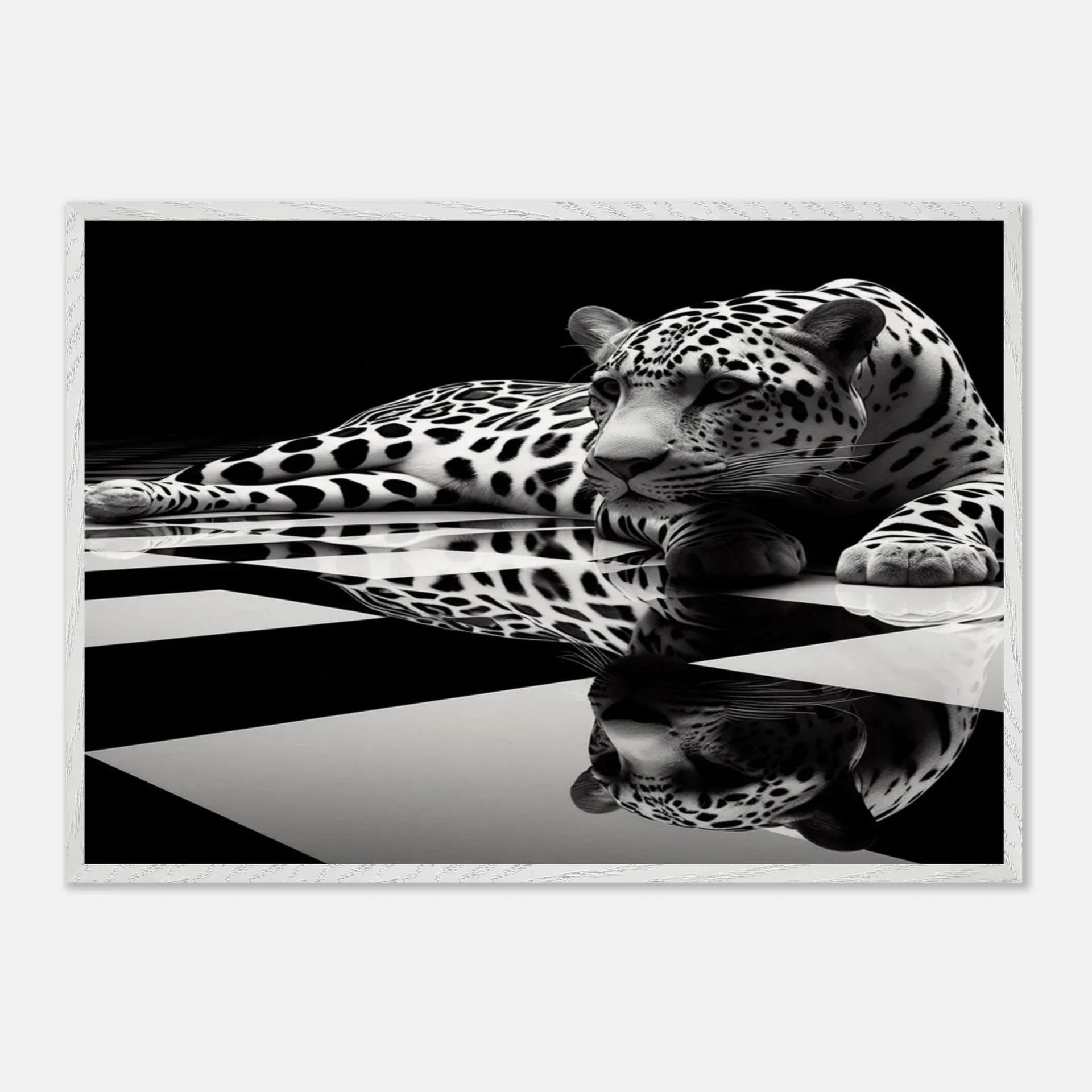 Leopard Black and White Mounted Framed Poster – Premium Oak or Ash Frame