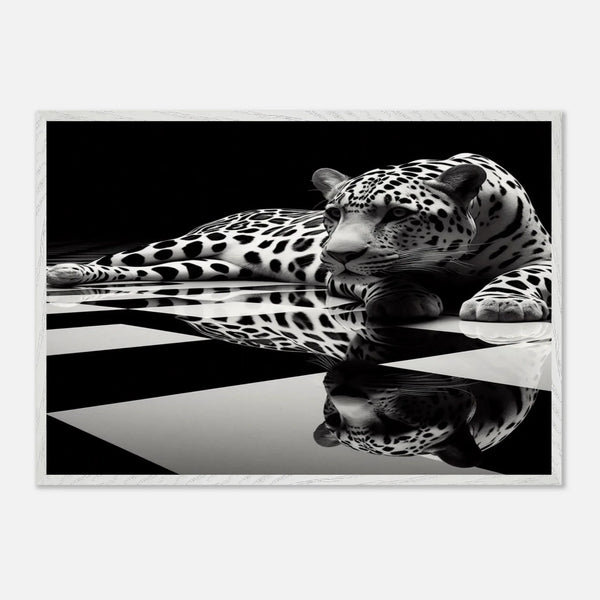 Leopard Black and White Mounted Framed Poster – Premium Oak or Ash Frame