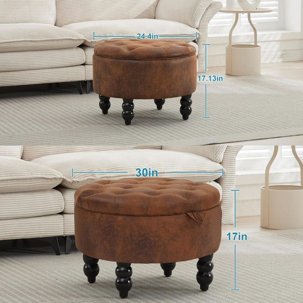 24 Inch Upholstered Storage Ottoman Featuring Tray