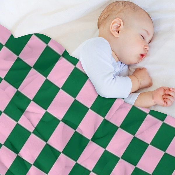 Cotton Candy Pink And Cadmium Green Checkerboard Premium Throw Blanket