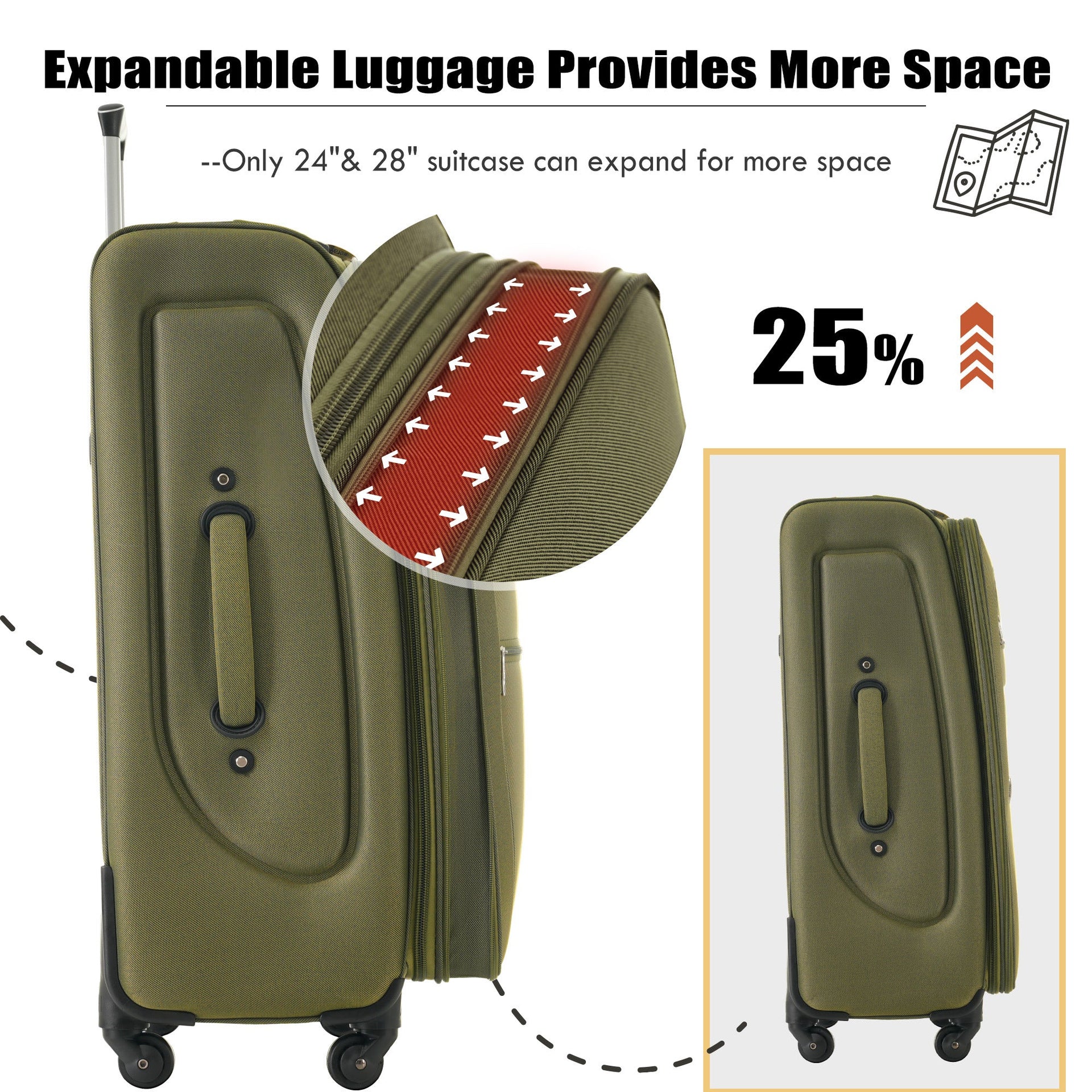 Softside Luggage Expandable 3 Piece Set Suitcase Upright Spinner Softshell Lightweight Luggage Travel Set