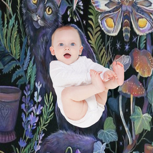 Black Cat Potion Garden Anti-pilling Throw Blanket