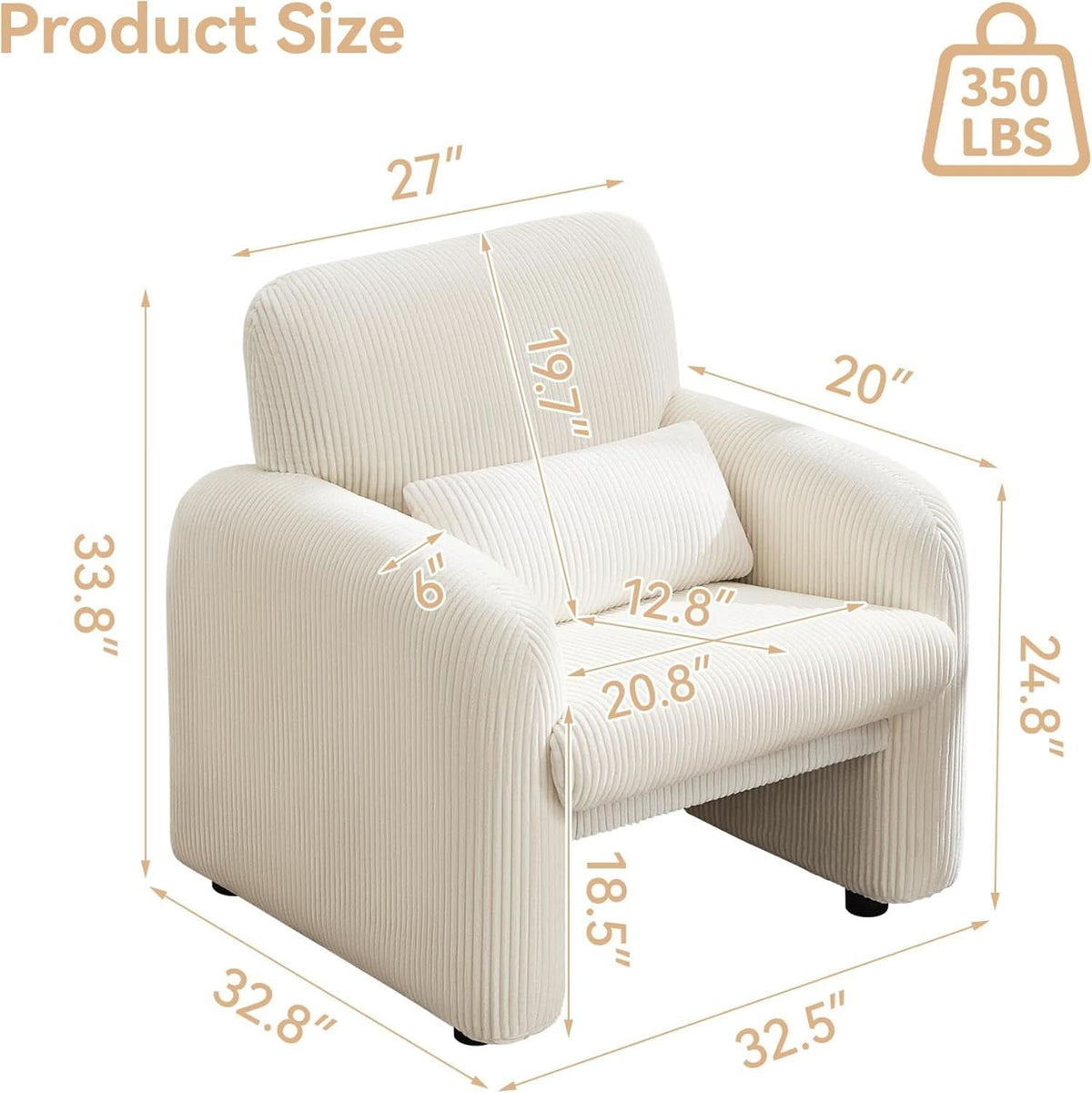 Corduroy Upholstered Accent Chair White Lumbar Pillow