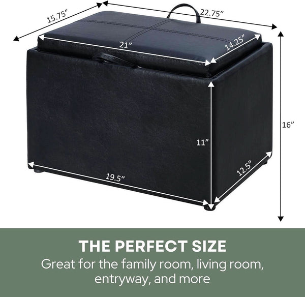 Accent Storage Ottoman 22 Point 75 Inches Charcoal Jet Black