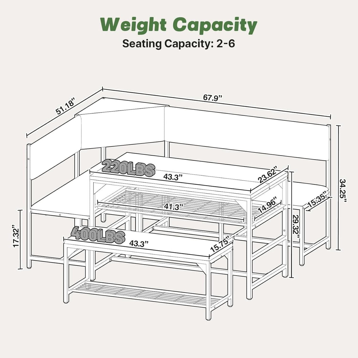 Corner Dining Table Set Space Saving Graphite Grey 4To6