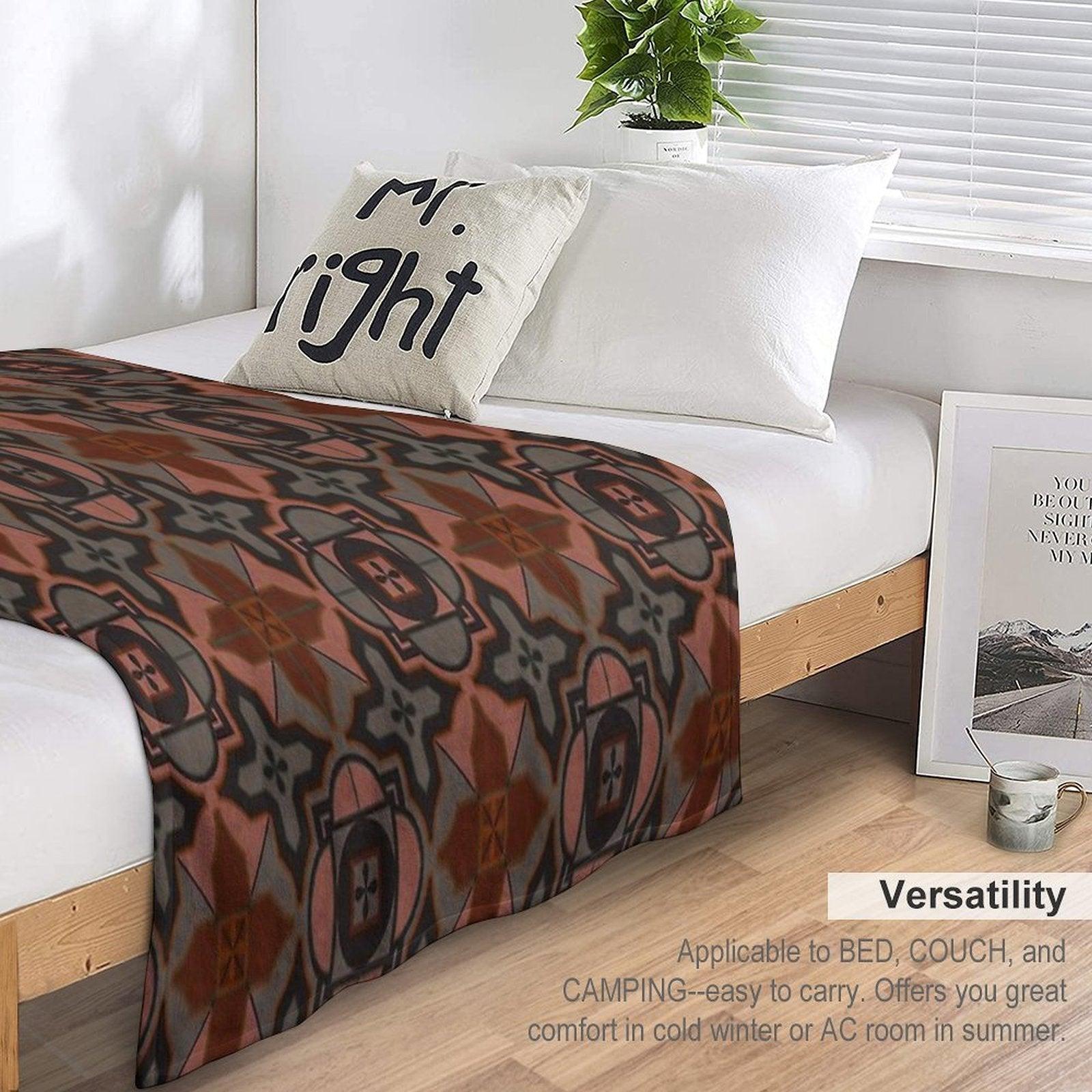 Muted Gray Acorn Brown Arabesque Style Tile Pattern Throw Blanket