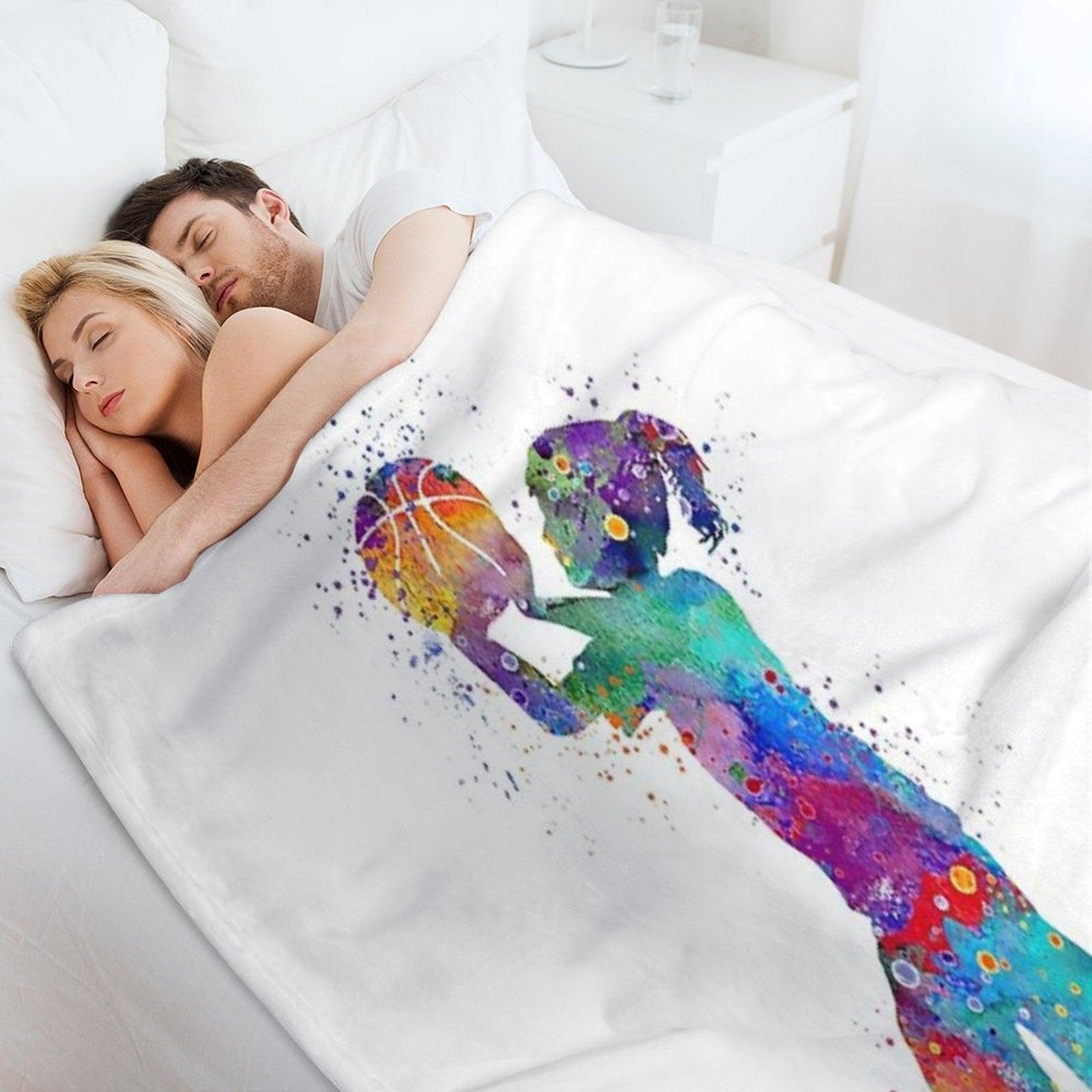 Girl Basketball Kid Watercolor Sport Gift Throw Blanket