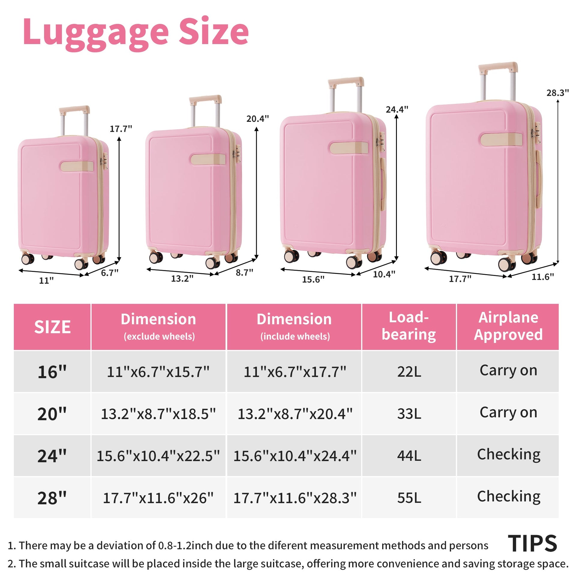 4 Piece Luggage Set with Compression Packing Cubes for Suitcase Expanable Spinner Wheels Lightweight Suitcase with TSA Lock 16 IN+20IN+24IN+28IN