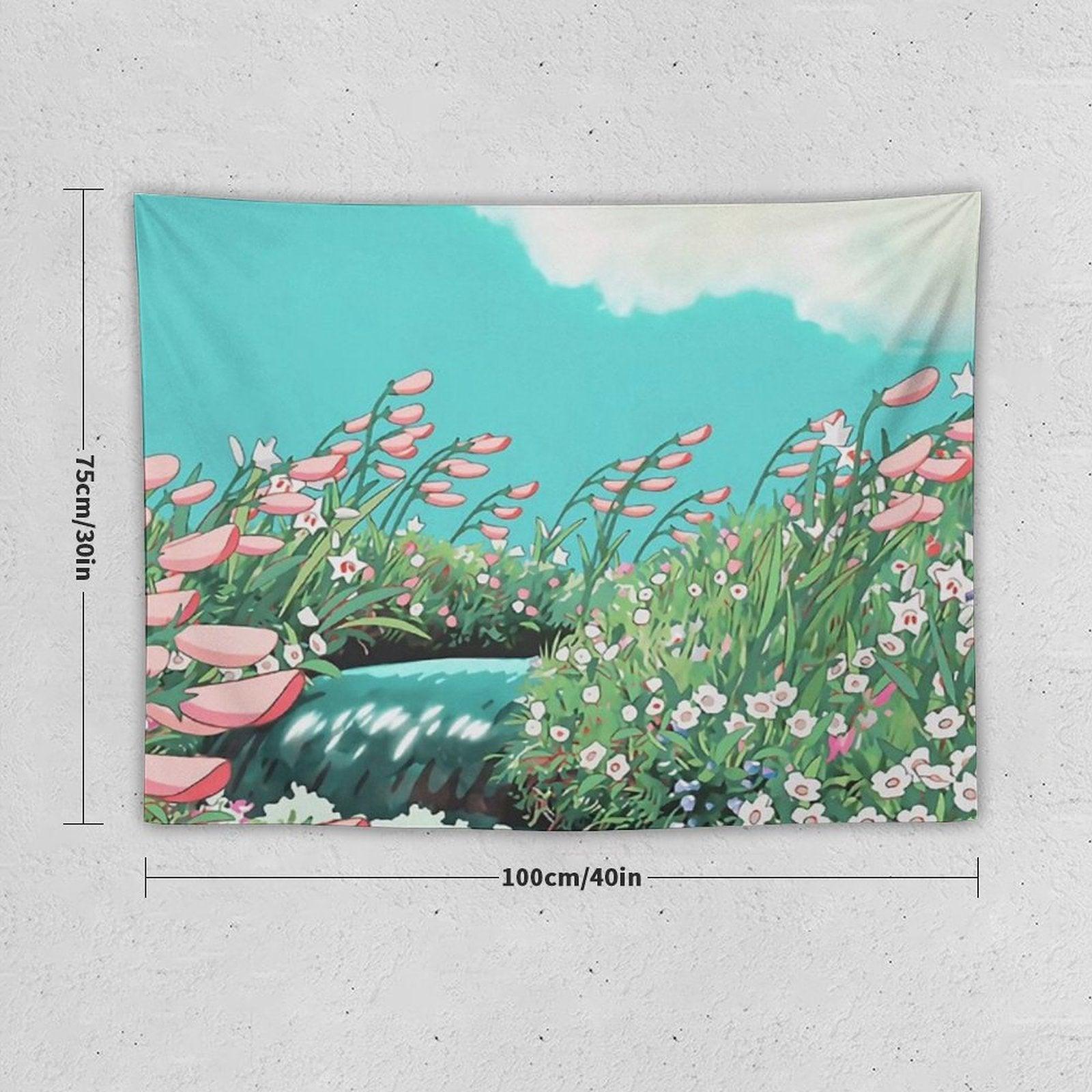 Anime Flowers in The River Scenery Tapestry