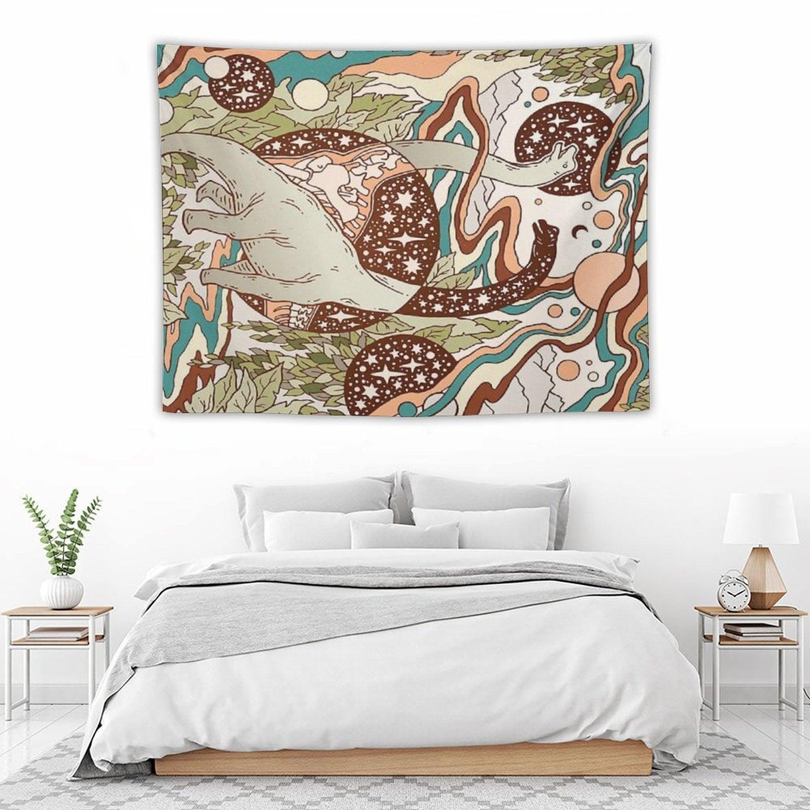 Jurassic Portal  Retro Rainbow Palette  Dinosaur Science Fiction Art Tapestry