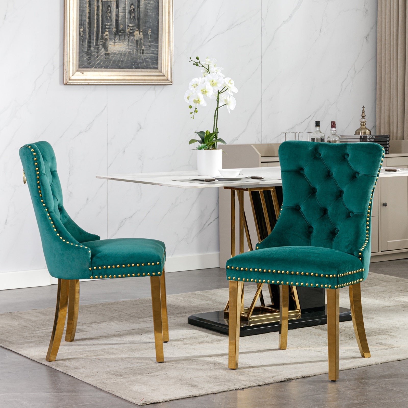 Nikki Collection Modern Tufted Solid Wood Velvet Upholstered Dining Chair with Gold Legs