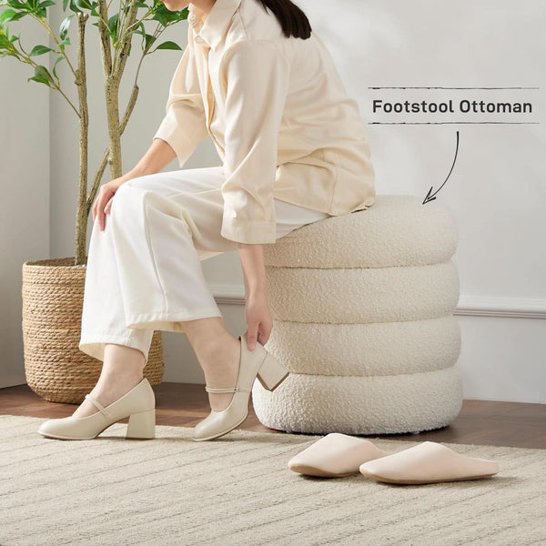 Round Storage Ottoman Featuring Removable Lid White
