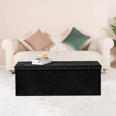 Black Premium Velvet Storage Ottoman Bench Bedroom