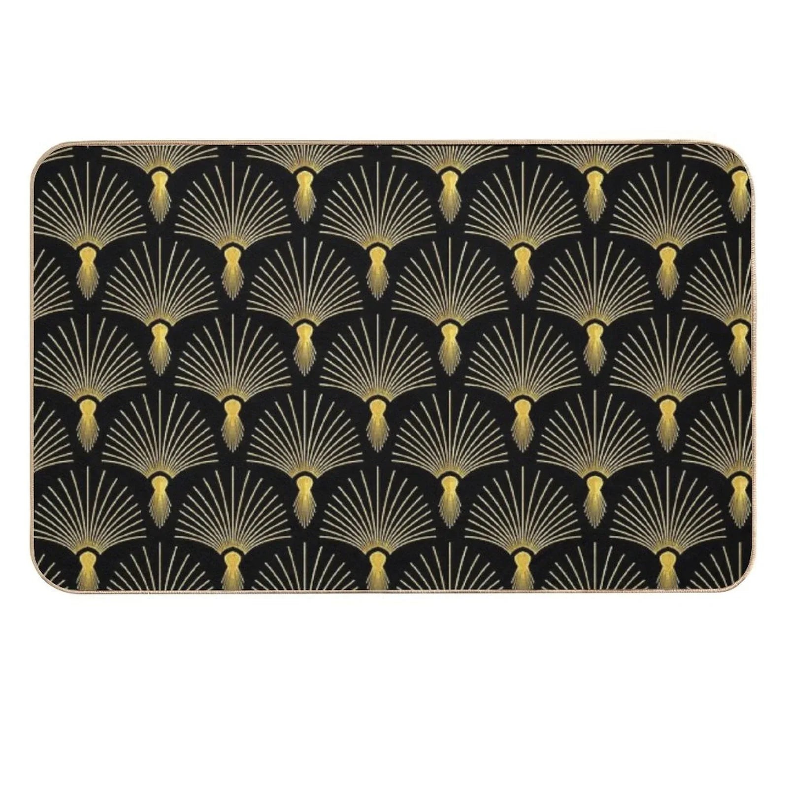Vintage Hollywood Elegant Golden And Black Art Deco  Pet-Safe Bath Mat