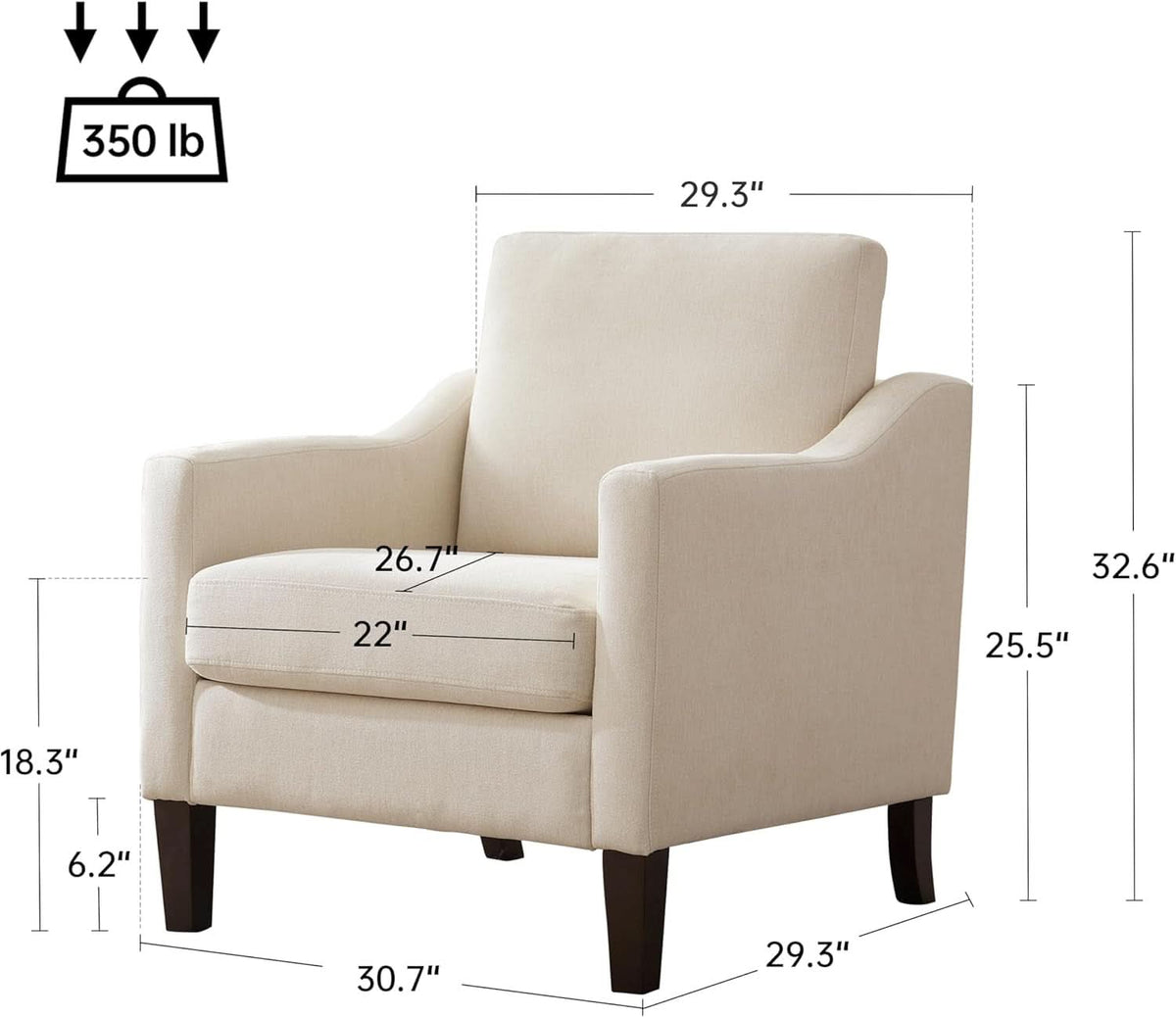 Beige Upholstered Mid Century Modern Accent Armchair