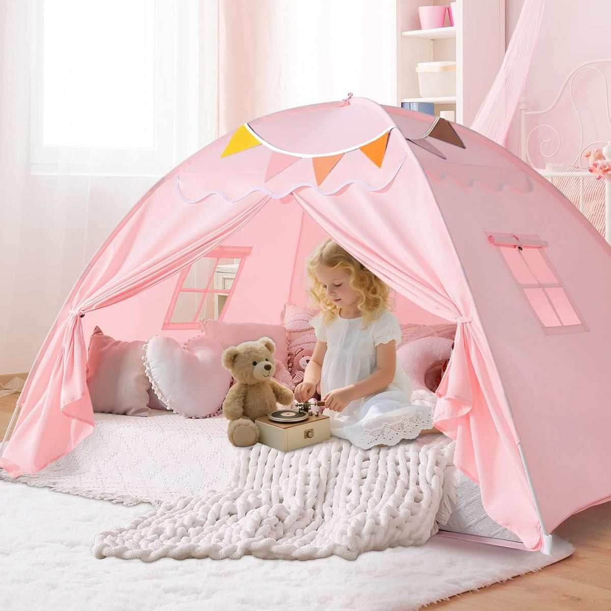 Toddler Bed Tent Canopy Portable Pink Night Light Pro